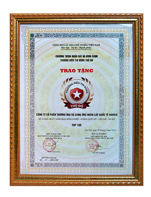 TOP 100 thương hiệu tin dùng Thủ đô