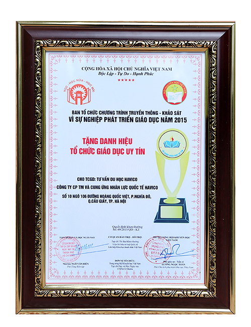 Danh hiệu tổ chức giáo dục uy tín