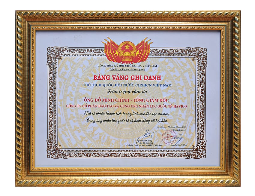 Bằng khen của nguyên Chủ tịch Quốc hội nước CHXHCN Việt Nam Nguyễn Sinh Hùng