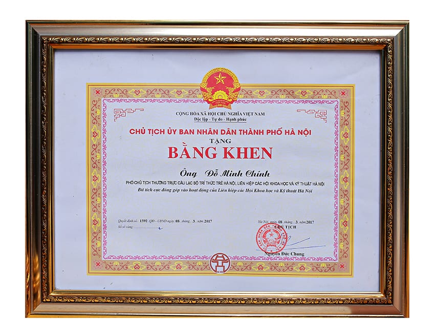 Bằng khen từ Chủ tịch UBND thành phố Hà Nội